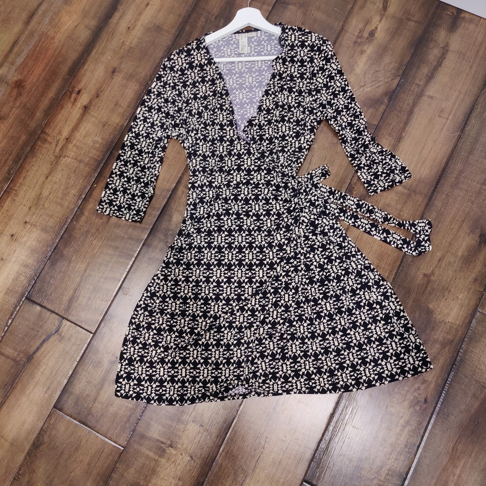 Wrap Dress, Black and White, Large
